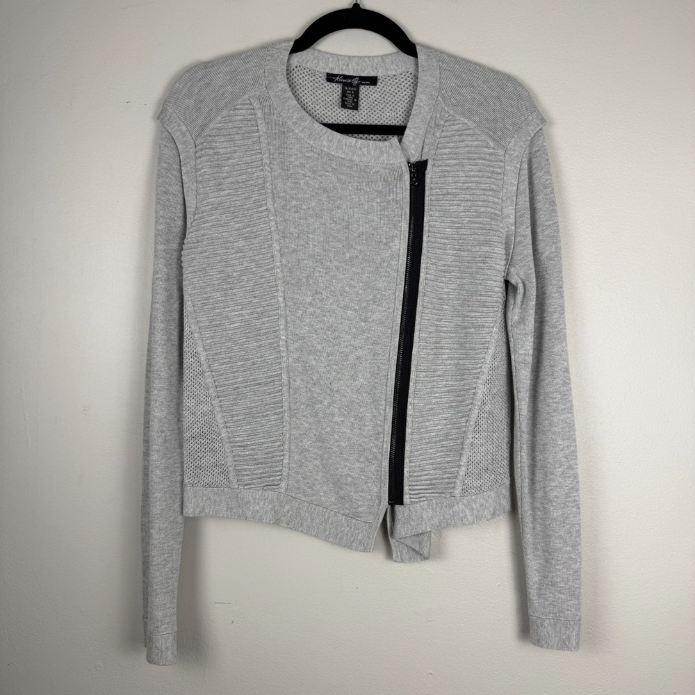 Kenneth Cole Sweater Women's Small Gray Knitted Long Sleeve Asymmetrical Zip